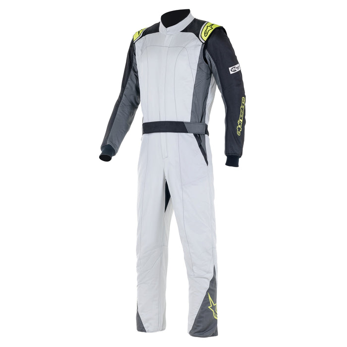 Alpinestars 2022 ATOM SFI Bootcut Racing Suit - Silver/Anthracite/Yellow Fluo - Front - Fast Racer