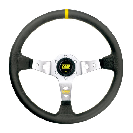 OMP CORSICA LISCIO STEERING WHEEL - Competition-style steering wheel - Black/Yellow - Silver anodized spokes - Fast Racer 