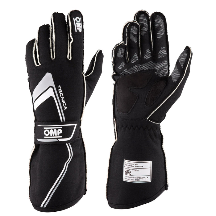 OMP Tecnica Race Gloves - Black/White - Pair - Fast Racer
