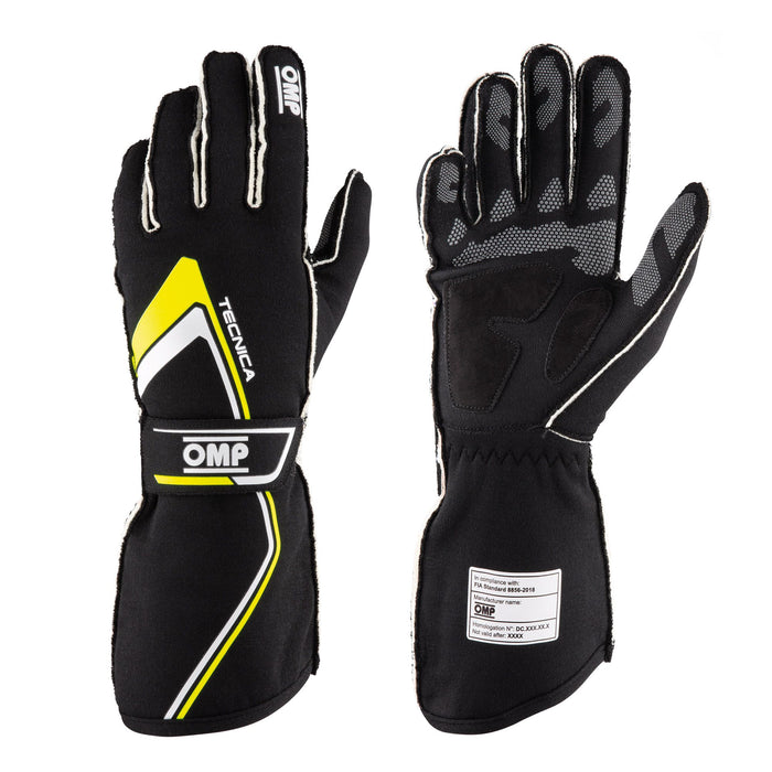 OMP Tecnica Race Gloves - Black/White/Yellow - Pair - Fast Racer
