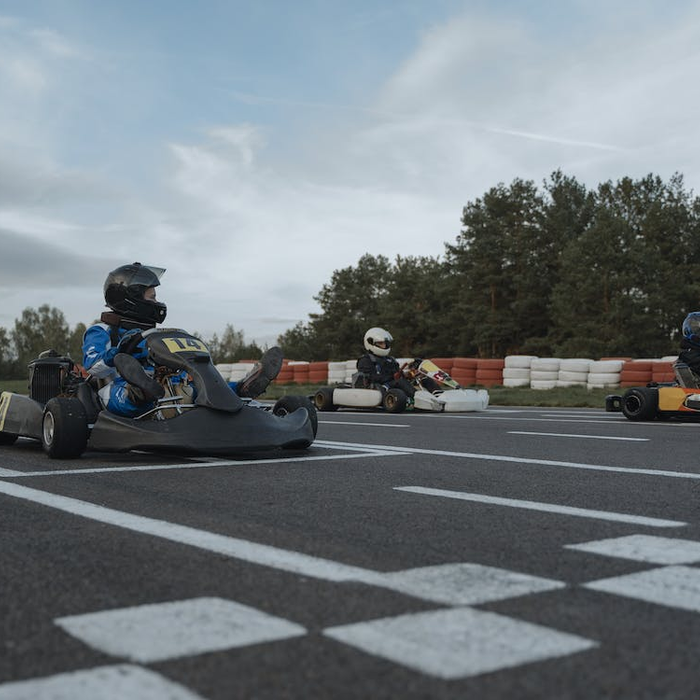 Beginner karting racers on a track