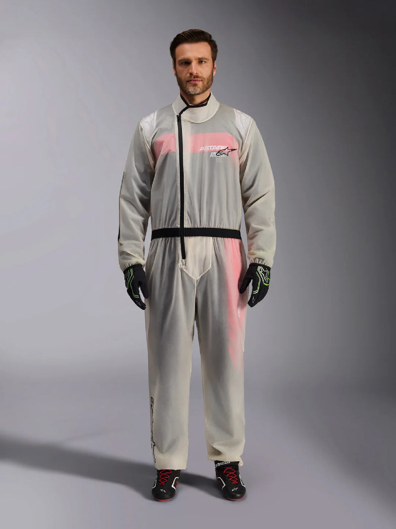 Full Front View of a Driver wearing the Alpinestars KART RAIN Suit at FAST RACER