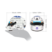 Size chart for Alex Albon's 2026 Williams mini helmet: 16.5 cm long, 12.9 cm wide, 13.2 cm tall - FAST RACER