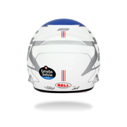 Rear view of Alex Albon’s white and blue 2026 F1 Bell mini helmet with Estrella Galicia, Bell, and Albon branding - Fast Racer