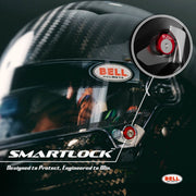 Closeup view of the Smartlock Visoc System of the Bell GT6 RD - 4C/EC PRO Closed - Cockpit Racing Helmet - Snell SA2025 / FIA in Matte Black color at FAST RACER