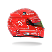 Rear view of Esteban Ocon’s red 2026 F1 Bell mini helmet with Haas, Esteban Ocon, Toyota Gazoo Racing, and Bell branding - Fast Racer