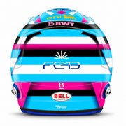Rear view of Franco Colapinto’s Alpine 2026 F1 Bell mini helmet with BWT, Argentine-inspired blue and pink graphics, and Bell branding - Fast Racer
