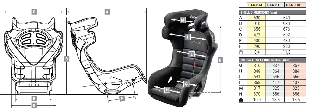Shell Racing Seats Sabelt GT-635 Carbon Fiber Shell Racing Seat for Sliding System — FAST ...