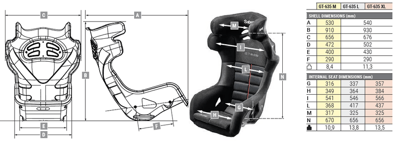 Sabelt GT - 635 Carbon Fiber Shell Racing Seat for Sliding System - FAST RACER
