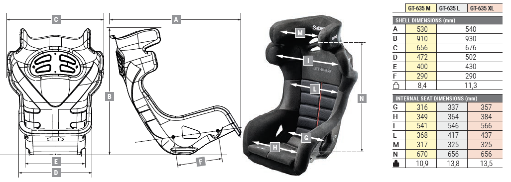 Sabelt GT-635 Carbon Fiber Shell Racing Seat for Sliding System
