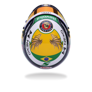 Rear view of the Gabriel Bortoleto 2026 F1 mini helmet featuring Brazilian-inspired graphics and Bell branding - Fast Racer