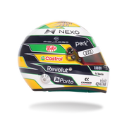 Top view of Gabriel Bortoleto’s 2026 F1 Bell mini helmet with Brazilian flag colors and feather graphics - Fast Racer