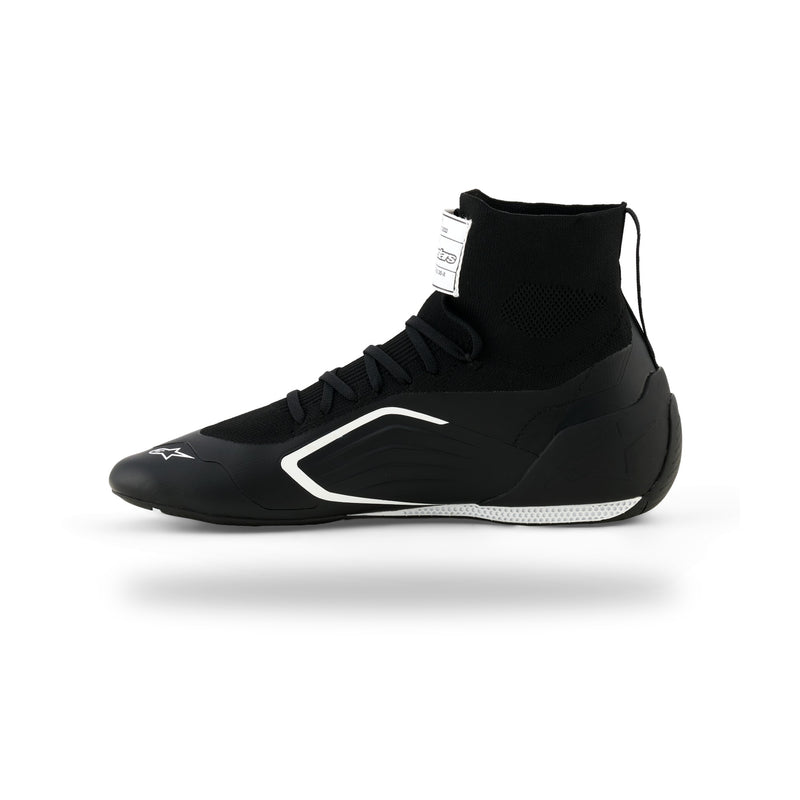 Alpinestars Supertech K karting shoe in Black/White, right side view with white angular side graphics