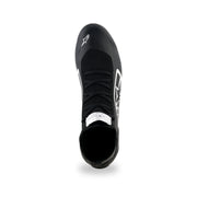 Alpinestars Supertech K karting shoe in Black/White, top view with black laces and white toe logo