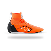 Alpinestars Supertech K karting shoe in Orange Fluo/Black/White, left side view with white star logo and black heel counter