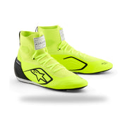 Alpinestars Supertech K karting shoe in Yellow Fluo/Black/White, three-quarter view with black star logo and FIA label