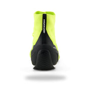 Alpinestars Supertech K karting shoe in Yellow Fluo/Black/White, rear view of black heel counter and branded pull tab