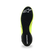 Alpinestars Supertech K karting shoe in Yellow Fluo/Black/White, black rubber outsole with asymmetric tread and white logos