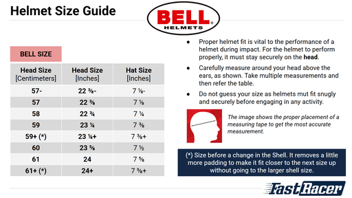 Bell Ultra Carbon  SA2025 Helmet Size Chart - Fast Racer
