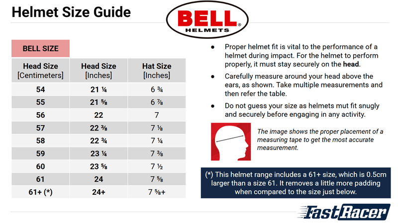 Bell Carbon Fiber Racing Helmets Snell SA2025 / FIA8859-2024 Size Guide - FAST RACER