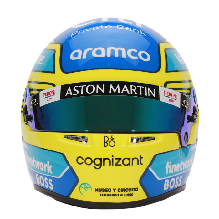 Bell 1:2 Scale F1 Mini Helmet Fernando Alonso 2024 Aston Martin - Front View - Fast Racer