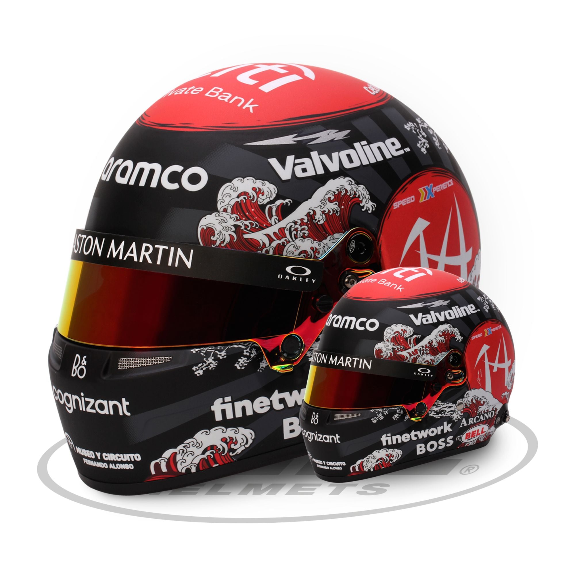1:2 Scale Mini Helmet Fernando Alonso 2024 Aston Martin Japanese