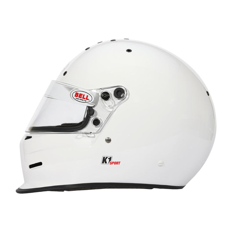 Full left view of the Bell K1 SPORT Multi - Use Kart / Auto Racing Helmet - Snell SA2025 in White color at FAST RACER