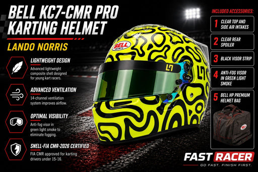 Bell KC7-CMR PRO Kart Helmet Lando Norris Features and Included Accessories Infographic from FAST RACER