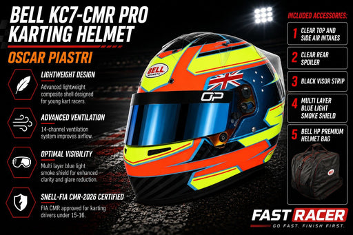 Bell KC7-CMR PRO Kart Helmet Oscar Piastri Features and Included Accessories Infographic from FAST RACER
