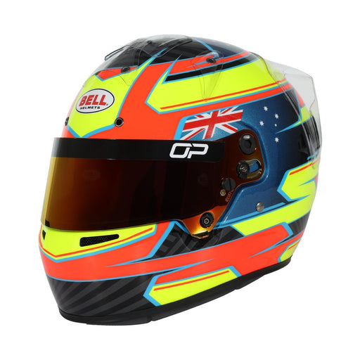 Main left-side view of the Bell KC7-CMR Pro kart racing helmet Oscar Piastri 2025 edition in multi-color design at FAST RACER.