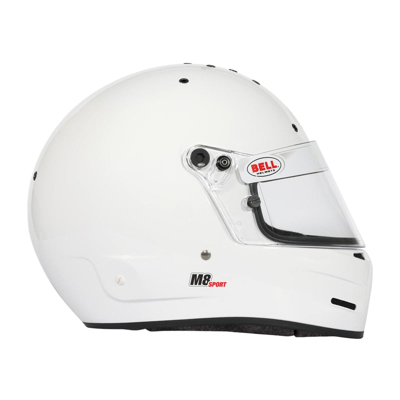 Full right view of the Bell M8 SPORT Multi - Purpose Racing Helmet - Snell SA2025 in White color at FAST RACER.