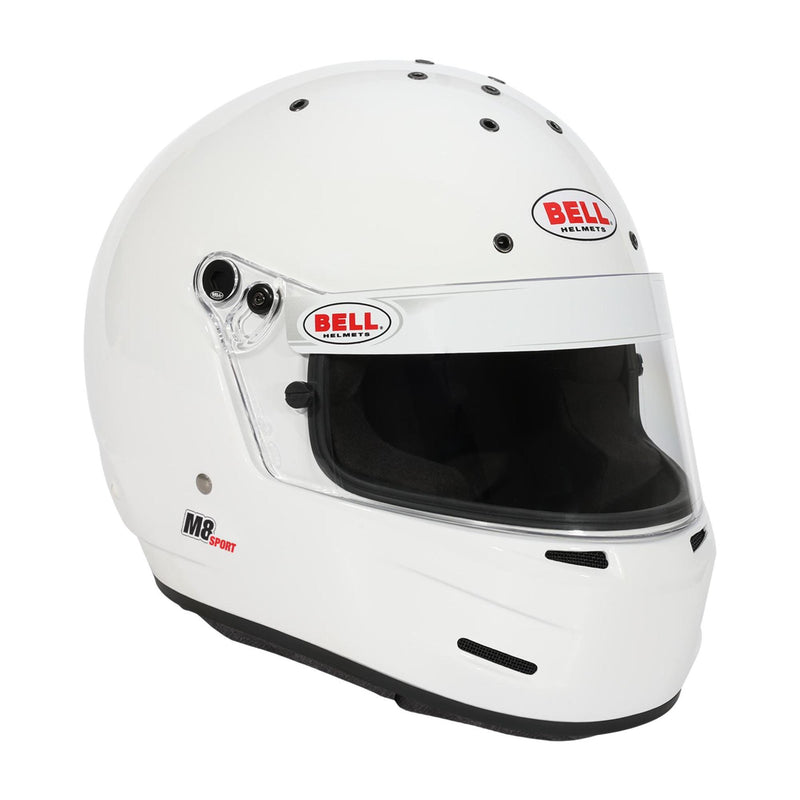 Main right view of the Bell M8 SPORT Multi - Purpose Racing Helmet - Snell SA2025 in White color at FAST RACER