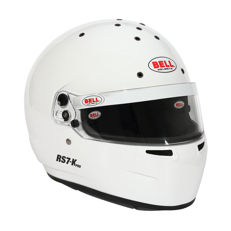 Main right view of the Bell RS7 - K PRO Kart Helmet - Snell K2025 / FIA in White color at FAST RACER
