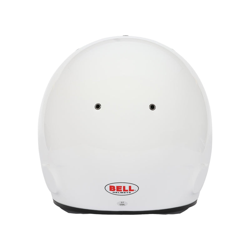 Rear view of the Bell RS7 - K PRO Kart Helmet - Snell K2025 / FIA in White color at FAST RACER
