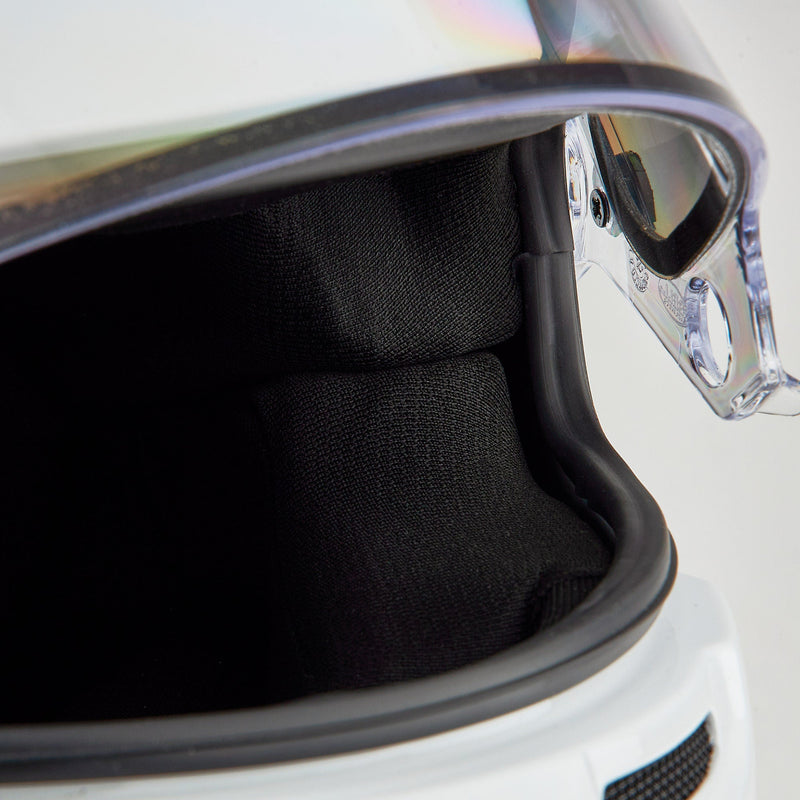 Closeup view of the Bell M8 SPORT Multi - Purpose Racing Helmet - Snell SA2025 in White color at FAST RACER