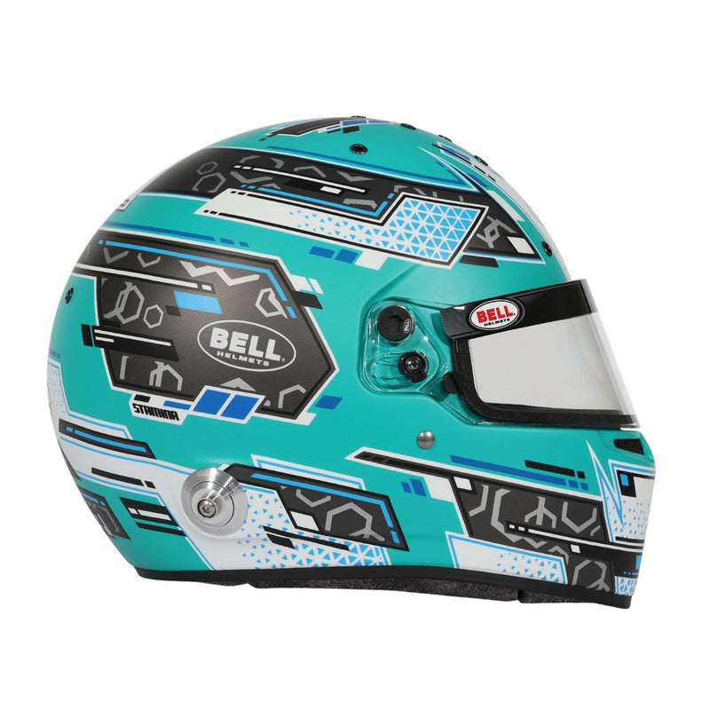 Full right view of the Bell RS7 PRO Stamina Aquamarine Racing Helmet - Snell SA2025 / FIA at FAST RACER