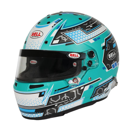 Main left view of the Bell RS7 PRO Stamina Aquamarine Racing Helmet - Snell SA2025 / FIA at FAST RACER