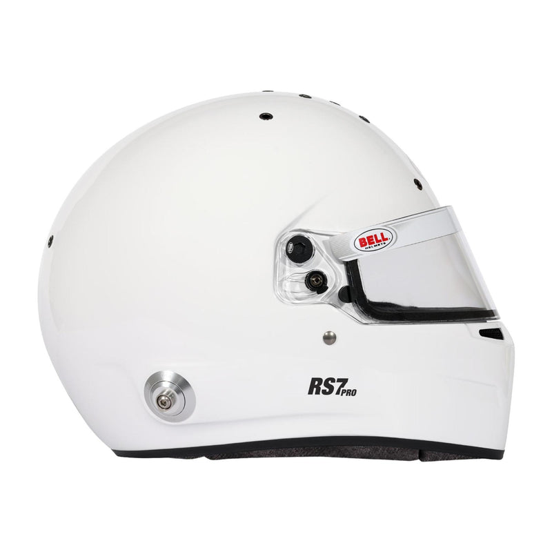 Full right View of Bell RS7 PRO Racing Helmet Snell SA2025 and FIA 8859-2024 Certified in White color at FAST RACER