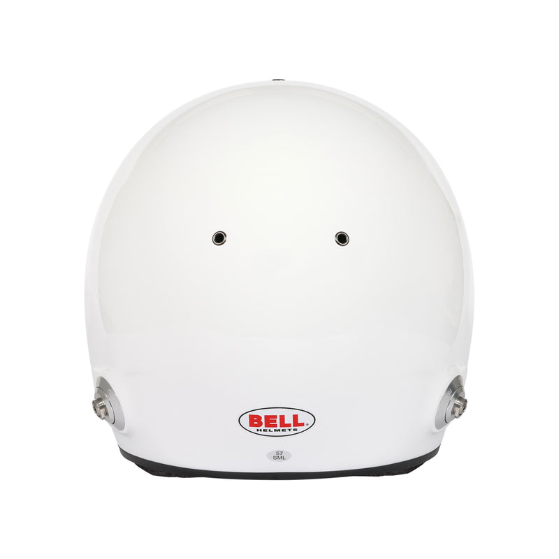 Rear View of Bell RS7 PRO Racing Helmet Snell SA2025 and FIA 8859-2024 Certified in White color at FAST RACER