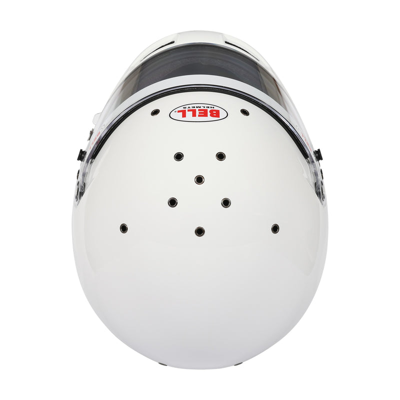 Top View of Bell RS7 PRO Racing Helmet Snell SA2025 and FIA 8859-2024 Certified in White color at FAST RACER