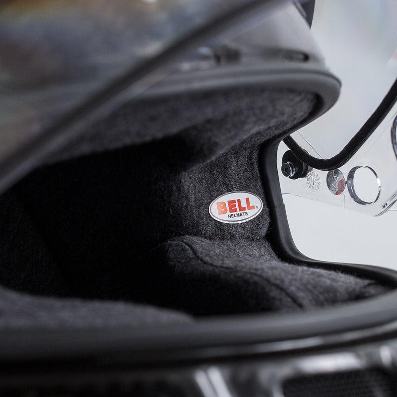 Close-up view of the  Bell RS7 ULTRA Carbon Racing Helmet - Snell SA2025 / FIA - Shield at FAST RACER.