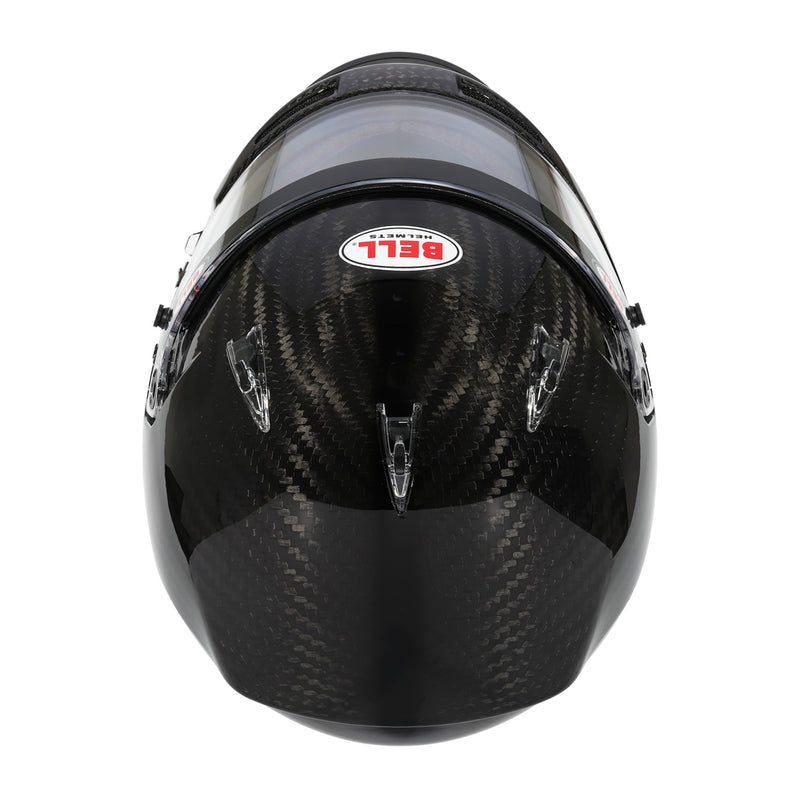 Top view of the Bell XR7 ULTRA Carbon Racing Helmet - Snell SA2025 / FIA in Black color at FAST RACER