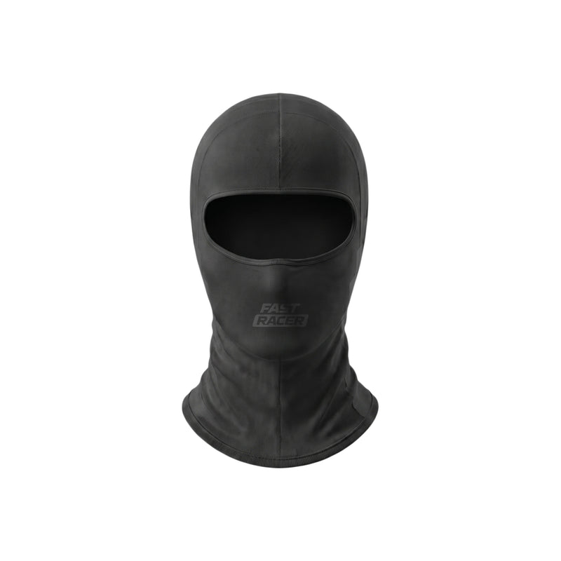 Front view of the Fast Racer Karting Balaclava Graphic 1 in Black Color