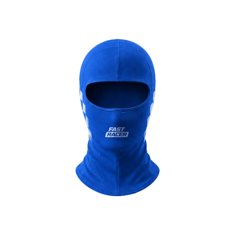 Front view of the Fast Racer Karting Balaclava Graphic 1 in Blue Color