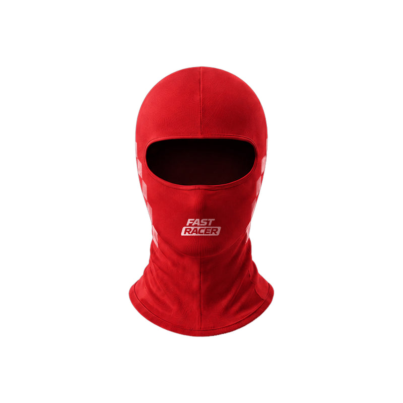 Front view of Fast Racer Karting Balaclava Graphic 1 in Red Color