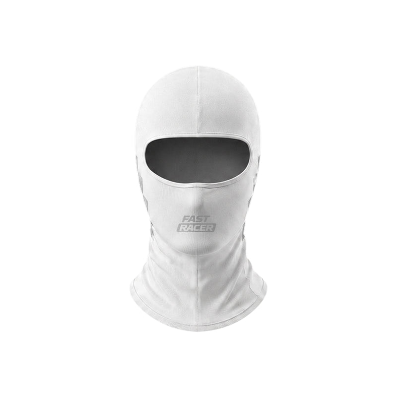 Front view of Fast Racer Karting Balaclava Graphic 1 in White Color