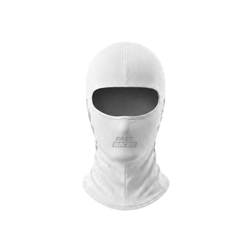 Front view of Fast Racer Karting Balaclava Graphic 1 in White Color