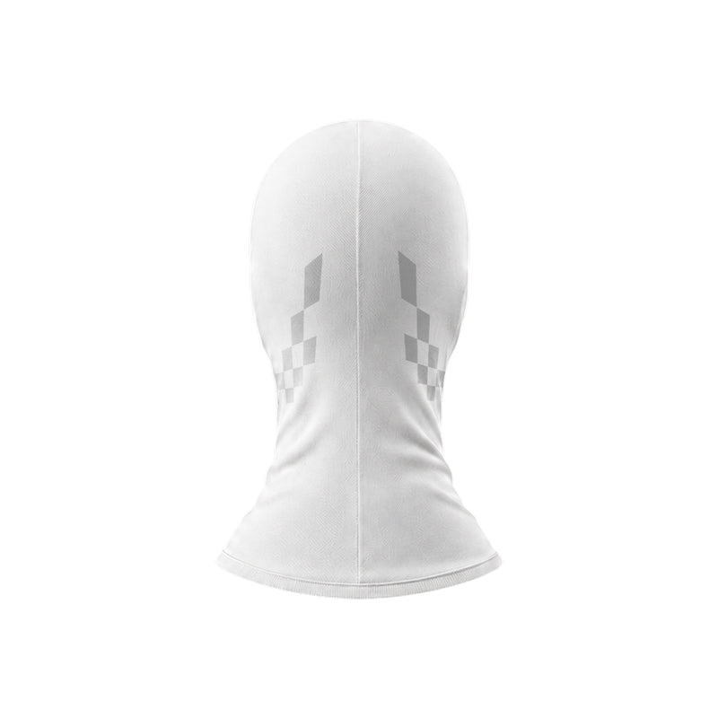 Rear view of the Fast Racer Karting Balaclava Graphic 1 in White Color