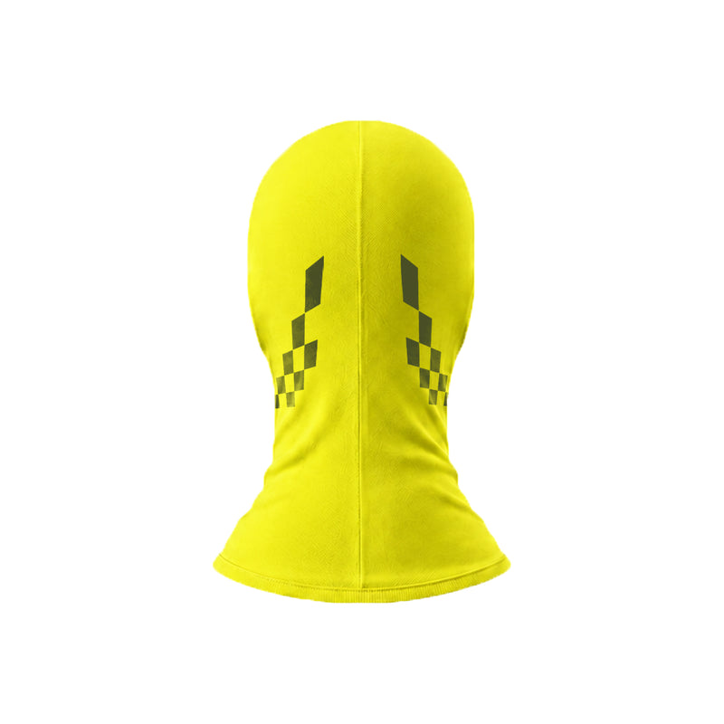 Rear view of the Fast Racer Karting Balaclava Graphic 1 in Yellow Color