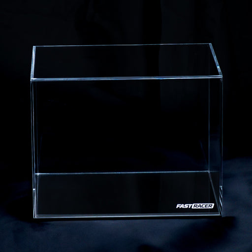 Fast Racer Premium 1:2 Scale Mini Helmet Display Case Front View with Dark Background